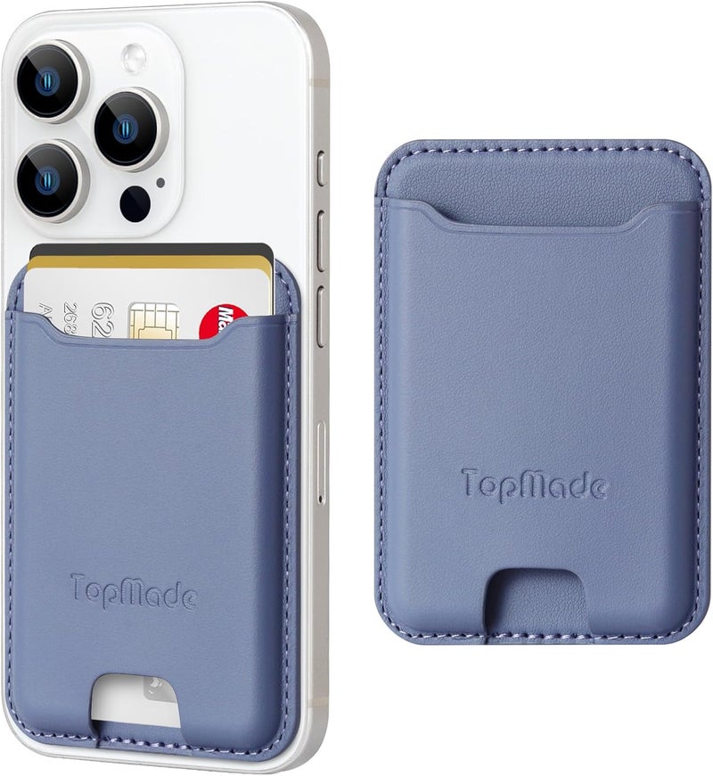 TopMade Phone Card Holder, Premium Leather Phone Wallet Stick on, Stronger 3M Adhesive Credit Card Holder for Back of Phone Case, iPhone, Samsung, and Android, RFID Blocking, Fit 4 Cards, Lavender - Image 1